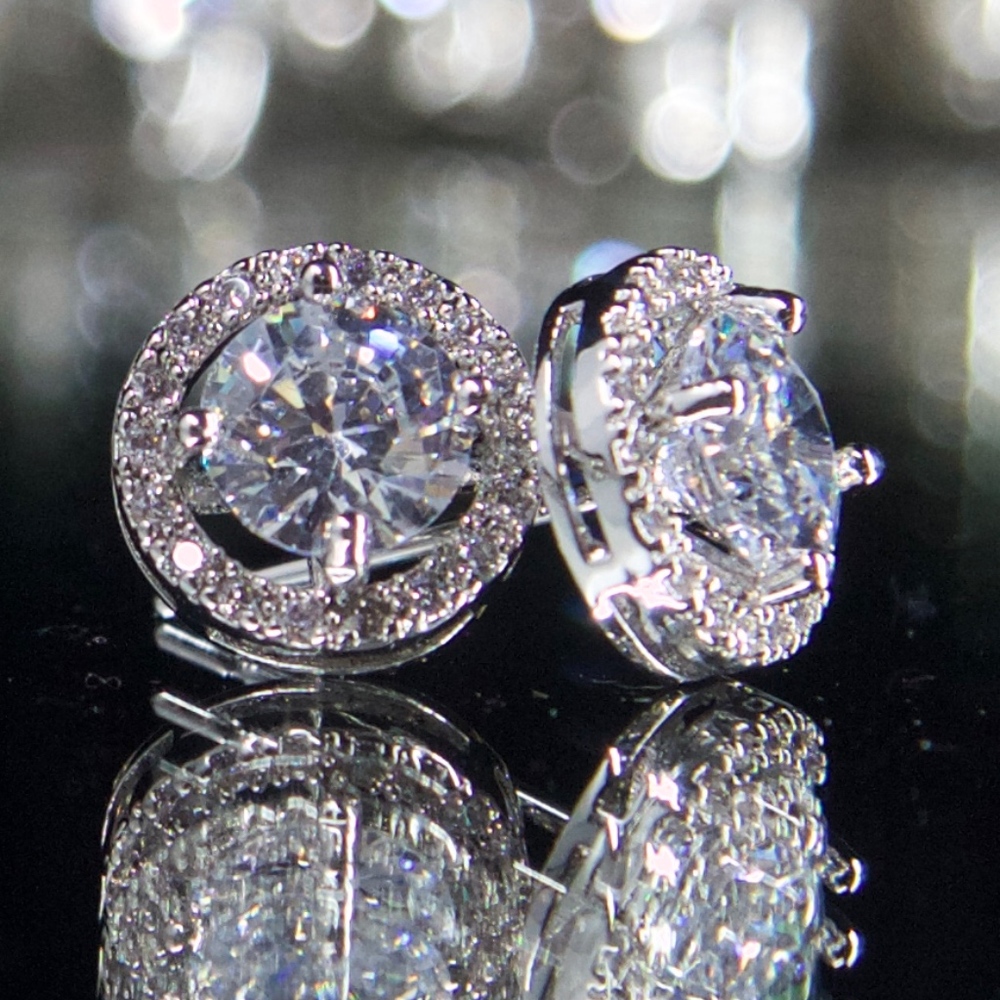 14kt Gold Dipped Pave Studs Halo Setting Perfect! - Picture 6 of 8